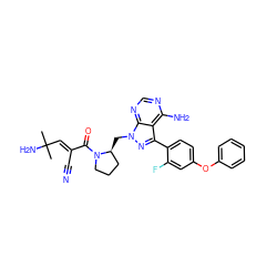 CC(C)(N)/C=C(\C#N)C(=O)N1CCC[C@@H]1Cn1nc(-c2ccc(Oc3ccccc3)cc2F)c2c(N)ncnc21 ZINC000149455593