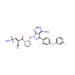 CC(C)(N)/C=C(\C#N)C(=O)N1CCC[C@H]1Cn1nc(-c2ccc(Oc3cccc(F)c3)cc2F)c2c(N)ncnc21 ZINC000211008974
