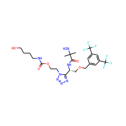 CC(C)(N)C(=O)N[C@H](COCc1cc(C(F)(F)F)cc(C(F)(F)F)c1)c1nnnn1CCOC(=O)NCCCCO ZINC000029041209