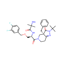 CC(C)(N)C(=O)N[C@H](COCc1ccc(F)c(F)c1)C(=O)N1CCC2=NN(C(C)(C)C)C(=O)[C@]2(Cc2ccccc2)C1 ZINC000026984751