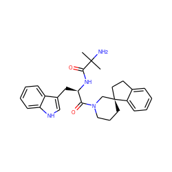 CC(C)(N)C(=O)N[C@H](Cc1c[nH]c2ccccc12)C(=O)N1CCC[C@]2(CCc3ccccc32)C1 ZINC000038157283