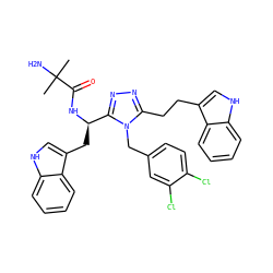 CC(C)(N)C(=O)N[C@H](Cc1c[nH]c2ccccc12)c1nnc(CCc2c[nH]c3ccccc23)n1Cc1ccc(Cl)c(Cl)c1 ZINC000036349197