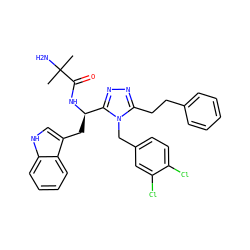 CC(C)(N)C(=O)N[C@H](Cc1c[nH]c2ccccc12)c1nnc(CCc2ccccc2)n1Cc1ccc(Cl)c(Cl)c1 ZINC000028635685