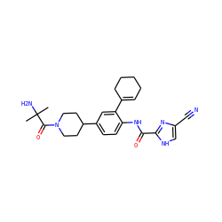 CC(C)(N)C(=O)N1CCC(c2ccc(NC(=O)c3nc(C#N)c[nH]3)c(C3=CCCCC3)c2)CC1 ZINC000038276292