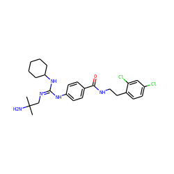 CC(C)(N)C/N=C(\Nc1ccc(C(=O)NCCc2ccc(Cl)cc2Cl)cc1)NC1CCCCC1 ZINC000013581485