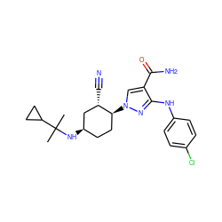 CC(C)(N[C@@H]1CC[C@H](n2cc(C(N)=O)c(Nc3ccc(Cl)cc3)n2)[C@@H](C#N)C1)C1CC1 ZINC000221858646