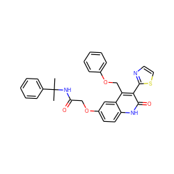 CC(C)(NC(=O)COc1ccc2[nH]c(=O)c(-c3nccs3)c(COc3ccccc3)c2c1)c1ccccc1 ZINC000064550027