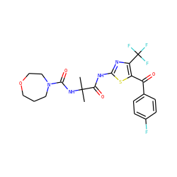 CC(C)(NC(=O)N1CCCOCC1)C(=O)Nc1nc(C(F)(F)F)c(C(=O)c2ccc(F)cc2)s1 ZINC000118627946