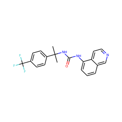 CC(C)(NC(=O)Nc1cccc2cnccc12)c1ccc(C(F)(F)F)cc1 ZINC000014973747