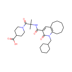 CC(C)(NC(=O)c1cc2c(n(CC3CCCCC3)c1=O)CCCCCC2)C(=O)N1CCC(C(=O)O)CC1 ZINC000084634154