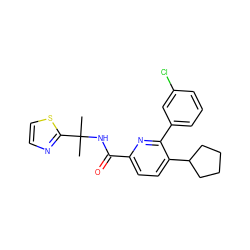 CC(C)(NC(=O)c1ccc(C2CCCC2)c(-c2cccc(Cl)c2)n1)c1nccs1 ZINC000206689128