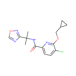 CC(C)(NC(=O)c1ccc(Cl)c(OCC2CC2)n1)c1ncon1 ZINC000206696784