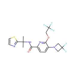 CC(C)(NC(=O)c1ccc(N2CC(F)(F)C2)c(OCC(F)(F)F)n1)c1nccs1 ZINC000206688254