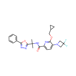 CC(C)(NC(=O)c1ccc(N2CC(F)(F)C2)c(OCC2CC2)n1)c1nnc(-c2ccccc2)o1 ZINC000473169993