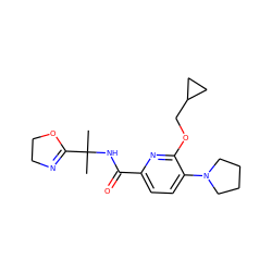 CC(C)(NC(=O)c1ccc(N2CCCC2)c(OCC2CC2)n1)C1=NCCO1 ZINC000206700564