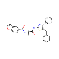 CC(C)(NC(=O)c1ccc2occc2c1)C(=O)Nc1nc(-c2ccccc2)c(Cc2ccccc2)s1 ZINC000118627592