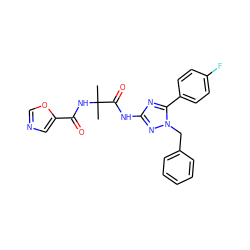 CC(C)(NC(=O)c1cnco1)C(=O)Nc1nc(-c2ccc(F)cc2)n(Cc2ccccc2)n1 ZINC000118719010