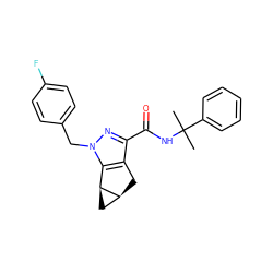 CC(C)(NC(=O)c1nn(Cc2ccc(F)cc2)c2c1C[C@H]1C[C@@H]21)c1ccccc1 ZINC000299841314