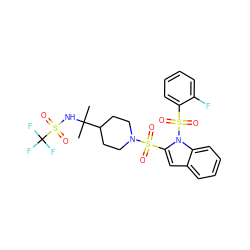 CC(C)(NS(=O)(=O)C(F)(F)F)C1CCN(S(=O)(=O)c2cc3ccccc3n2S(=O)(=O)c2ccccc2F)CC1 ZINC000064746250