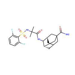CC(C)(NS(=O)(=O)c1c(F)cccc1F)C(=O)NC1[C@H]2CC3C[C@H]1CC(C(N)=O)(C3)C2 ZINC000148541831