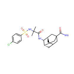 CC(C)(NS(=O)(=O)c1ccc(Cl)cc1)C(=O)NC1[C@H]2CC3C[C@H]1CC(C(N)=O)(C3)C2 ZINC000473081347