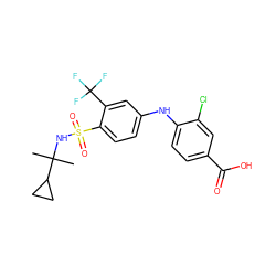 CC(C)(NS(=O)(=O)c1ccc(Nc2ccc(C(=O)O)cc2Cl)cc1C(F)(F)F)C1CC1 ZINC000141096222