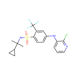 CC(C)(NS(=O)(=O)c1ccc(Nc2cccnc2Cl)cc1C(F)(F)F)C1CC1 ZINC000145297373