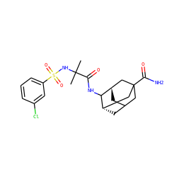 CC(C)(NS(=O)(=O)c1cccc(Cl)c1)C(=O)NC1[C@H]2CC3C[C@H]1CC(C(N)=O)(C3)C2 ZINC000148628691