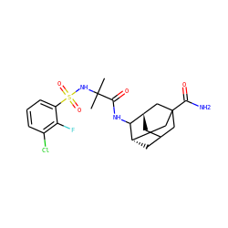 CC(C)(NS(=O)(=O)c1cccc(Cl)c1F)C(=O)NC1[C@H]2CC3C[C@H]1CC(C(N)=O)(C3)C2 ZINC000148542466