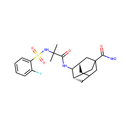 CC(C)(NS(=O)(=O)c1ccccc1F)C(=O)NC1[C@H]2CC3C[C@H]1CC(C(N)=O)(C3)C2 ZINC000101781461