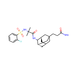 CC(C)(NS(=O)(=O)c1ccccc1F)C(=O)NC1[C@H]2CC3C[C@H]1CC(CCC(N)=O)(C3)C2 ZINC000473135042