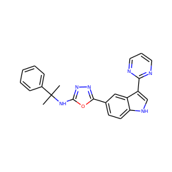 CC(C)(Nc1nnc(-c2ccc3[nH]cc(-c4ncccn4)c3c2)o1)c1ccccc1 ZINC000204755023