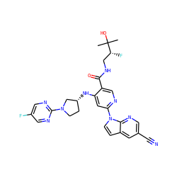 CC(C)(O)[C@H](F)CNC(=O)c1cnc(-n2ccc3cc(C#N)cnc32)cc1N[C@@H]1CCN(c2ncc(F)cn2)C1 ZINC001772610888