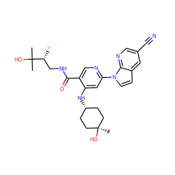 CC(C)(O)[C@H](F)CNC(=O)c1cnc(-n2ccc3cc(C#N)cnc32)cc1N[C@H]1CC[C@](C)(O)CC1 ZINC001772575727