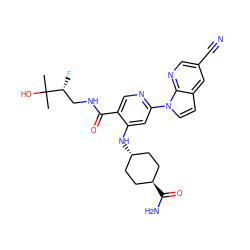 CC(C)(O)[C@H](F)CNC(=O)c1cnc(-n2ccc3cc(C#N)cnc32)cc1N[C@H]1CC[C@H](C(N)=O)CC1 ZINC001772578357