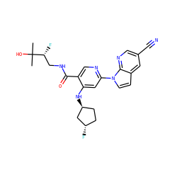 CC(C)(O)[C@H](F)CNC(=O)c1cnc(-n2ccc3cc(C#N)cnc32)cc1N[C@H]1CC[C@H](F)C1 ZINC001772603965