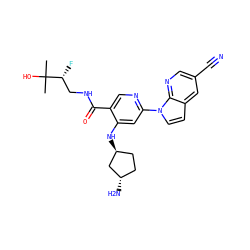 CC(C)(O)[C@H](F)CNC(=O)c1cnc(-n2ccc3cc(C#N)cnc32)cc1N[C@H]1CC[C@H](N)C1 ZINC001772586723