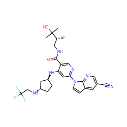 CC(C)(O)[C@H](F)CNC(=O)c1cnc(-n2ccc3cc(C#N)cnc32)cc1N[C@H]1CC[C@H](NCC(F)(F)F)C1 ZINC001772613546