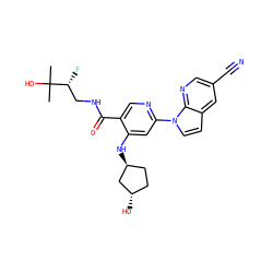 CC(C)(O)[C@H](F)CNC(=O)c1cnc(-n2ccc3cc(C#N)cnc32)cc1N[C@H]1CC[C@H](O)C1 ZINC001772598813