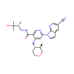 CC(C)(O)[C@H](F)CNC(=O)c1cnc(-n2ccc3cc(C#N)cnc32)cc1N[C@H]1CCOC[C@@H]1F ZINC001772653556