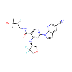 CC(C)(O)[C@H](F)CNC(=O)c1cnc(-n2ccc3cc(C#N)cnc32)cc1N[C@H]1COCC1(F)F ZINC001772598824