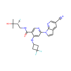 CC(C)(O)[C@H](F)CNC(=O)c1cnc(-n2ccc3cc(C#N)cnc32)cc1NC1CC(F)(F)C1 ZINC001772645097