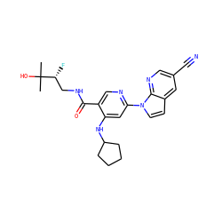 CC(C)(O)[C@H](F)CNC(=O)c1cnc(-n2ccc3cc(C#N)cnc32)cc1NC1CCCC1 ZINC001772579598