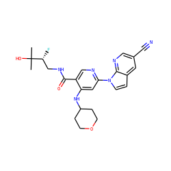 CC(C)(O)[C@H](F)CNC(=O)c1cnc(-n2ccc3cc(C#N)cnc32)cc1NC1CCOCC1 ZINC001772605370