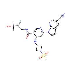 CC(C)(O)[C@H](F)CNC(=O)c1cnc(-n2ccc3cc(C#N)cnc32)cc1NC1CN(S(C)(=O)=O)C1 ZINC001772570454