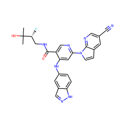 CC(C)(O)[C@H](F)CNC(=O)c1cnc(-n2ccc3cc(C#N)cnc32)cc1Nc1ccc2[nH]ncc2c1 ZINC001772603993