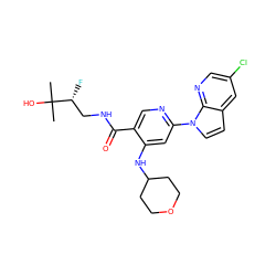 CC(C)(O)[C@H](F)CNC(=O)c1cnc(-n2ccc3cc(Cl)cnc32)cc1NC1CCOCC1 ZINC001772589358