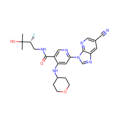 CC(C)(O)[C@H](F)CNC(=O)c1cnc(-n2cnc3cc(C#N)cnc32)cc1NC1CCOCC1 ZINC001772621842