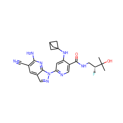 CC(C)(O)[C@H](F)CNC(=O)c1cnc(-n2ncc3cc(C#N)c(N)nc32)cc1NC12CC(C1)C2 ZINC001772603994