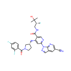 CC(C)(O)[C@H](F)CNC(=O)c1cnc(-n2ncc3cc(C#N)cnc32)cc1N[C@@H]1CCN(C(=O)c2ccc(F)cc2F)C1 ZINC001772617339